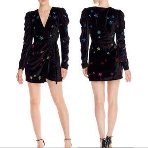 NWT Rococo Sand Amos Wrap Black Velvet Sequin Star Night Out Dress